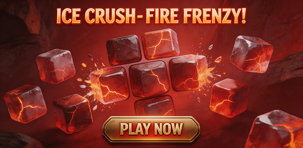 Volcanic Merge: Lava Prism gameplay banner showing fiery blocks on a lava slab